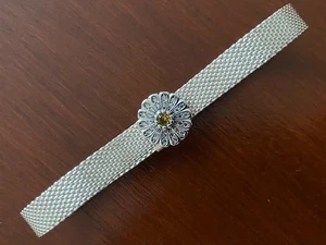 Genuine Pandora Reflexions Mesh Silver 18cm Bracelet & daisy flower pave charm - Picture 1 of 7
