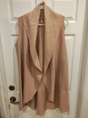 Anthropologie MOTH M/L Neutral Tan Long Line Open Wool Cardigan Sweater Vest - Image 1 of 4