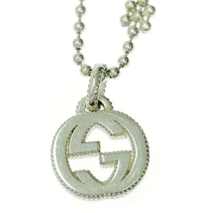 GUCCI Interlocking G Flower Motif Pendant Necklace 16" SV925 Auth w/Box #2996 - Picture 1 of 8