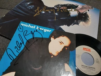 JOHNNY HALLYDAY autographe vinyle BERCY 87 & MICHEL BERGER single signé live - Image 1 of 4