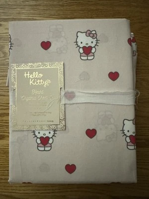 Juego de sábanas orgánicas Pottery Barn Teen Hello Kitty corazón XL Twin Nuevo Foto 1 de 4