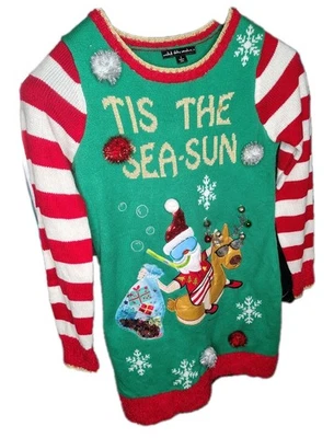 Tis The Sea-Sun Christmas Sweater Dress by United States Sweaters Holiday Size S - Image 1 of 4