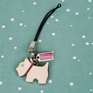 Coach Scottie Dog White and Pink Metal Cell Phone Key Fob Charm - Picture 1 of 8