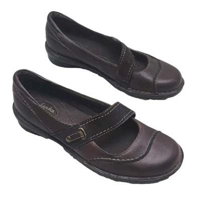 Clarks Bendables туфли Mary Jane плоский коричневый кожаный комфорт размер 8,5 низкий 62786 - Изображение 1 из 4