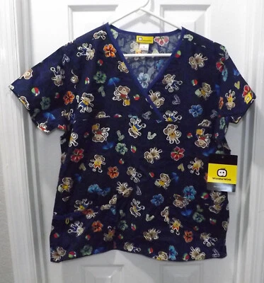 🌺 NEW NWT WONDER WINK MONKEYS SCRUB TOP SHIRT WOMEN'S SIZE L - Image 1 of 2