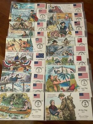 COMPLETE set of 20 FDC Collins Hand Painted - THE STAR & STRIPES  #3403a-t - Image 1 of 4