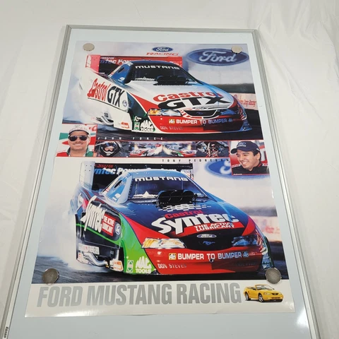 Vintage 90s Ford Mustang Racing John Force Tony Pedregon Castrol Poster 20"x30" Cover
