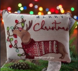 Dackel Hund Doxle Weihnachten Perlen dekorativer Akzent Überwurf Kissen 10"x14" NEU - Bild 1 von 8