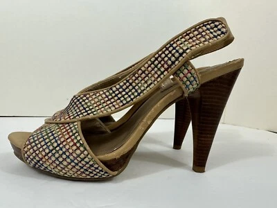 Moda Spana Tejido Multicolor Peep Toe Plataforma Mujer Tacones Zapatos Talla 9M Foto 1 de 4