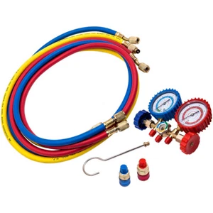 HVAC R134a Manifold Gauge Set AC Manifold Gauge Test 5ft Charging Hoses New - Picture 1 of 11