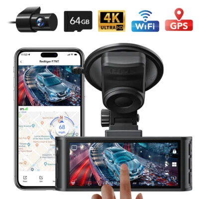 REDTIGER 4K Dashcam coche delantero trasero pantalla táctil 3,18 pulgadas con tarjeta de 64 GB
