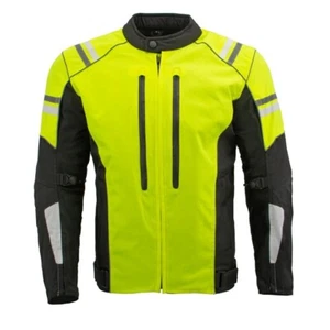 M-Boss Motorcycle Jacket Apparel High Visibility Neon Yellow/Black BOS11707 - Picture 1 of 7