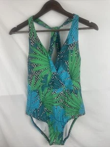 Jantzen Palm Springs Wrap 1 one Piece swimsuit size 8 color Green Teal black NWT - Picture 1 of 8