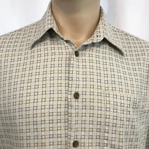 Barry Bricken Men's Geometric Box Cotton Casual Shirt L Large Cream Blue Gold - Picture 1 of 9