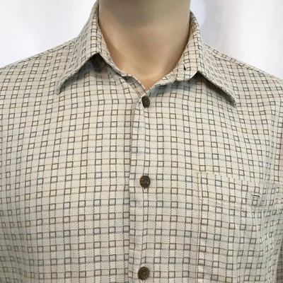 Barry Bricken Men's Geometric Box Cotton Casual Shirt L Large Cream Blue Gold - Image 1 of 4