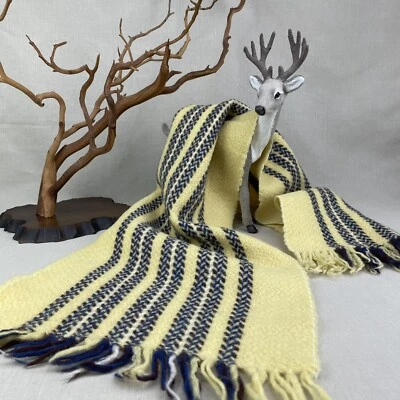 Bufanda Corta Vintage Amarillo y Azul Rayas 21" Cuello Bufanda con Flecos Foto 1 de 4