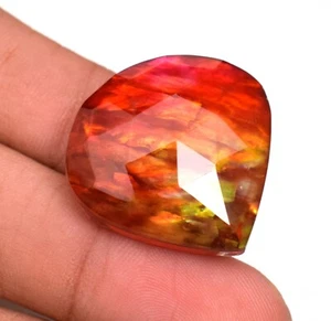 Natural Ammolite Gemstone Red Blue Faceted Heart Cut Huge 40.30 Ct Doublet - Picture 1 of 5