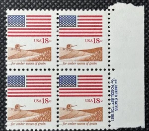 US Stamp Scott #1890, 18c, Flag Over Amber Waves of Grain, Block of 4, MNH - Picture 1 of 2