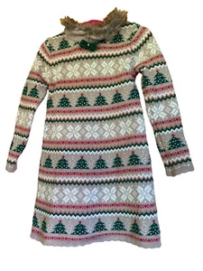 Tommy Bahama Girls Festive Holiday Dress With Faux Fur Trim Size 4T Cotton & A - Picture 1 of 12
