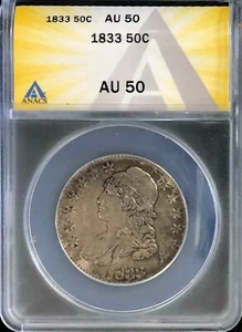 1833 ANACS AU50 Capped Bust Half Dollar Silver Coin NICE AU Lot #056 NR - Picture 1 of 4
