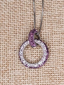 Sterling Silber Halskette lila und klar Zirkonia Kreis - Bild 1 von 9