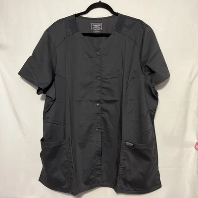 NWT Cherokee Workwear 2XL Dark Gray Snap-Closure Short Sleeve Scrub Top Stretch - Image 1 of 4