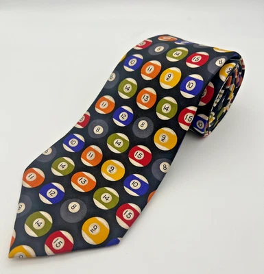 EXIMIOUS of LONDON Italian Silk 'Billiard Balls' Tie - Black/Multicolored - Image 1 of 4