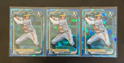 (3) 2024 Bowman Chrome Sapphire Jacob Wilson (x3) #BCP-3 A’s (RC) Rookie - Image 1 of 2