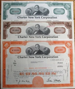 Charter New York Corporation 1970s Bank Stock Certificate Set of Three - Picture 1 of 1