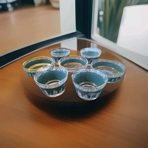 Vintage Jennette Green Hellenic Jasperware 4 Dessert Bowls & 3 Snack Dishes - Picture 1 of 14