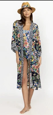 Nuevo kimono Johnny Was Layla leopardo, plumero, cubre natación, bata talla M (R-$268) Foto 1 de 4