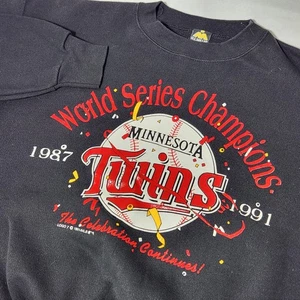 Vintage 1991 Minnesota TWINS World Series Champions Crewneck Sweatshirt Black L - Bild 1 von 8