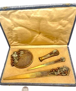 Extremely RARE French Andre Raoul Duval Desk Set Art Nouveau Bronze Original Box - Picture 1 of 7