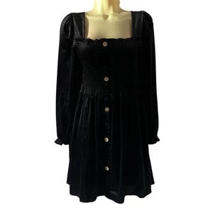 Sangtree Black Stretch Velvet Mini Dress Woman's Size Small Babydoll - Picture 1 of 9