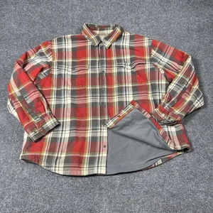 Duluth Trading Co Shirt Mens 2XL Red Gray Plaid Fleece Lined Flannel Shacket - Picture 1 of 10