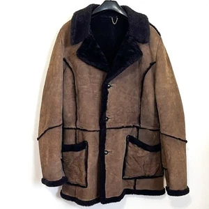 VTG 70s Excelled Men Shearling Sheepskin Coat Size 42 Tall Brown Ranch Marlboro - Picture 1 of 15