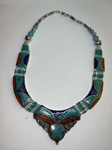 Tibetan Turquoise Gemstone 18"  Necklace, Handmade Nepali Bohemian Jewelry, NT09