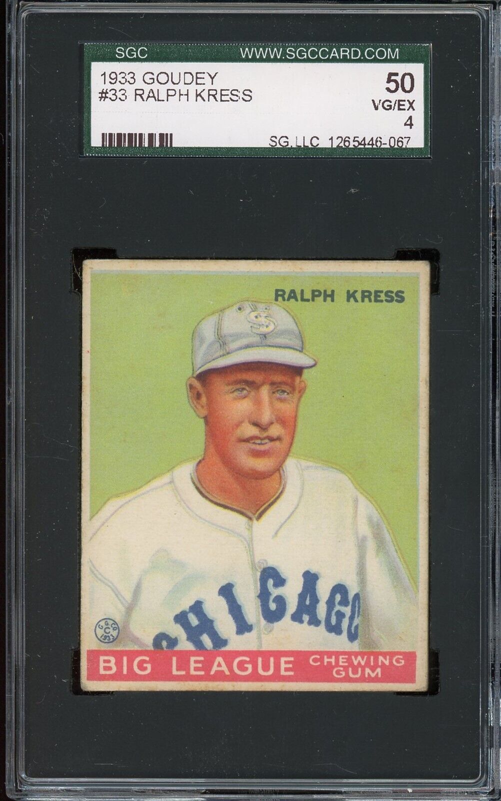 1933 Goudey Baseball #33 Ralph Kress SGC 4