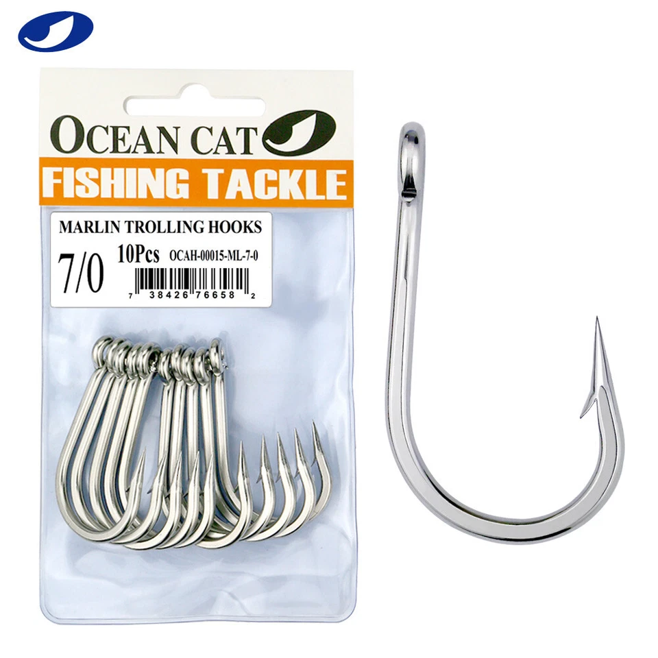 OCEAN CAT Classic Stainless Steel Barbed Circle Trolling Fishing Hooks - Image 1 of 4