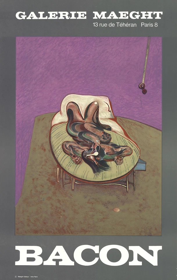 FRANCIS BACON Personnage Couche 28" x 17.5" Lithograph 1966 Expressionism Gray, - Image 1 of 1