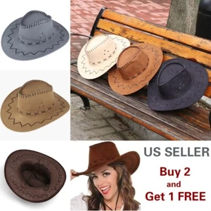 Unisex Couples Cowboy Hat with Strap Fedora Western Rider Cap Sunscreen Climbing - Picture 1 of 13