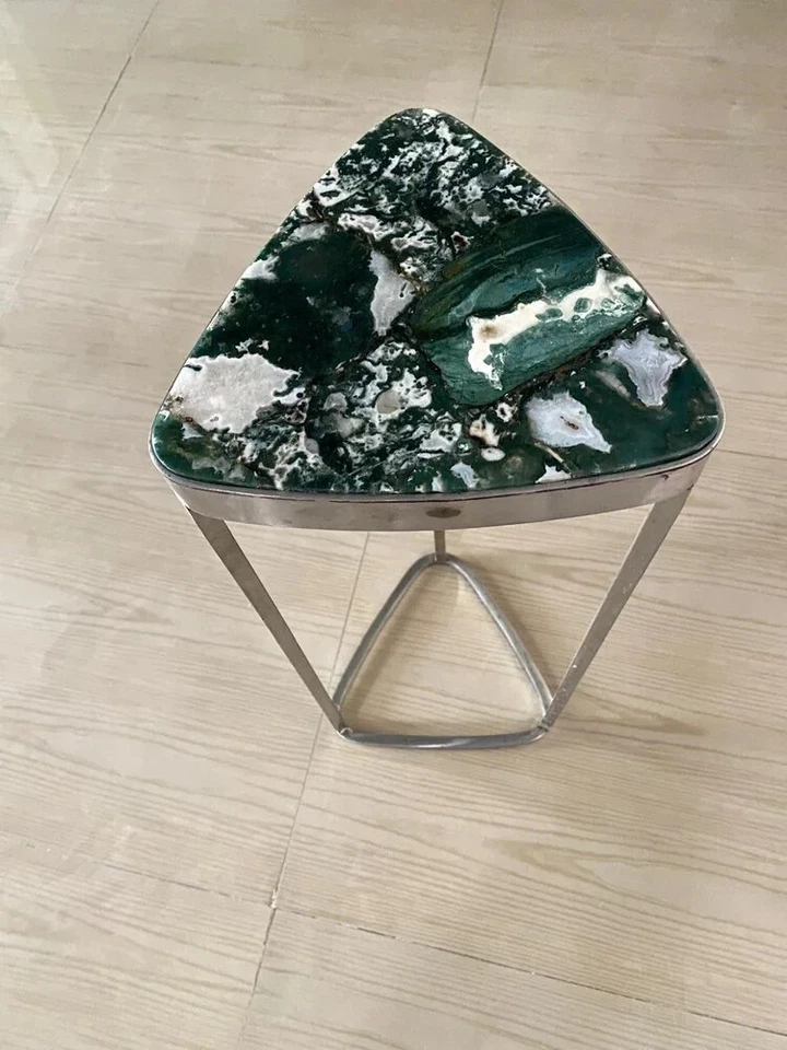 Handcrafted Moss Agate Table Top – Unique Gemstone Corner Top for Home Decor - Image 1 of 4