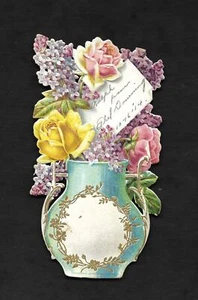 Tarjeta de colección victoriana troquelada de flores en jarrón 1914 - Imagen 1 de 2