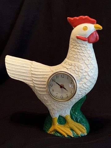 Vintage Cast Iron ROOSTER CHICKEN Kitchen Figural Clock 13.5x10.5" Quartz Clock Cover