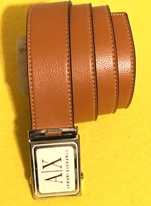 Armani Exchange Herren Designer Gürtel mit AX Schnalle hellbraun & schwarz Riemen - Bild 1 von 7