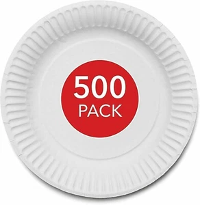 500 Count 9-Inch Paper Plates Uncoated Disposable Dinner Plates White - Picture 1 of 8