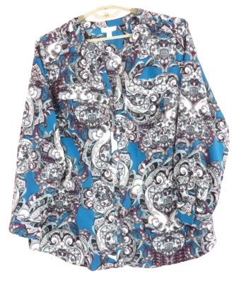 Blusa CHARTER CLUB Mujer Ligera Resbaladiza Poli Manga Bidireccional Multicolor 2X Foto 1 de 4