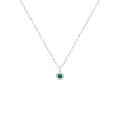 Collana In Argento 925/000 Rodio - Pendente In Ossido Di Zirconio Verde Smeraldo - Immagine 1 di 3