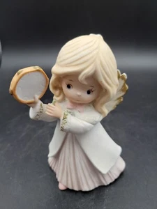 Vintage HOMCO Porcelain Bisque Angel Figurine Playing Tambourine #5504 - Picture 1 of 6