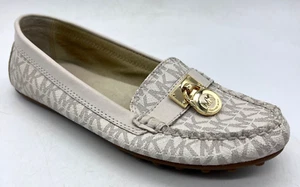 Michael Kors Hamilton Womens US 6.5 M Gold Monogram Lock Loafers Flats ME151 - Picture 1 of 8